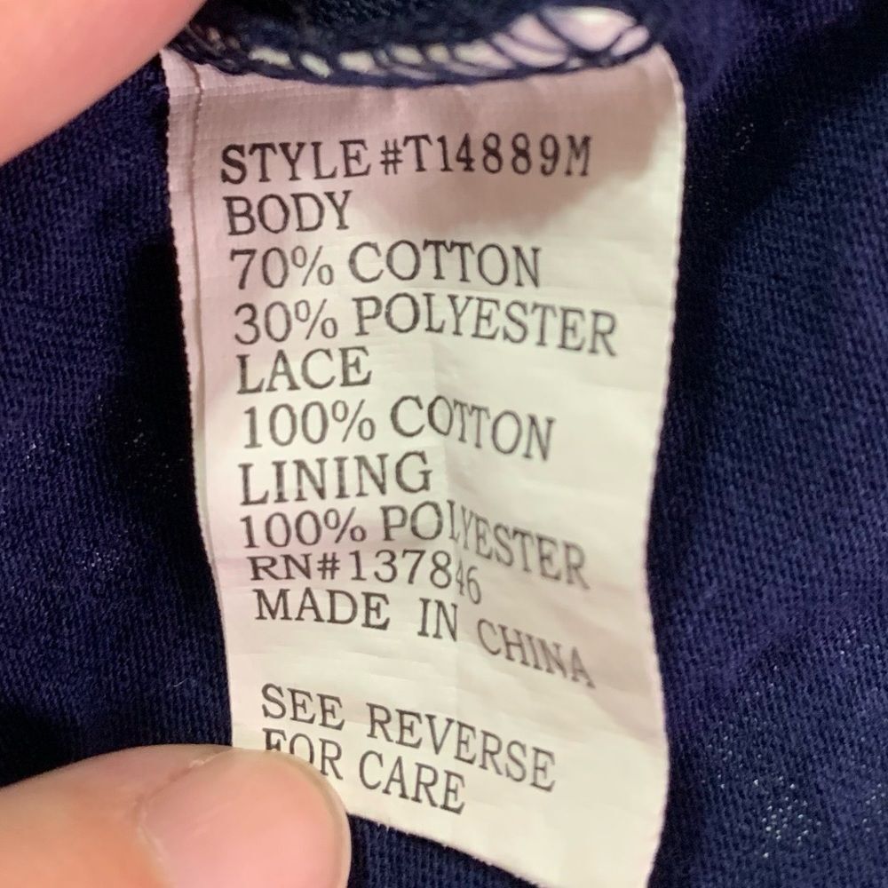 STEM & VINE Peasant Blouse Navy and White Eyelet Short Sleeve Shirt Size M #566 - Picture 3 of 6